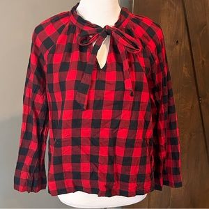 Madewell Plaid Gingham Tie-Neck Blouse